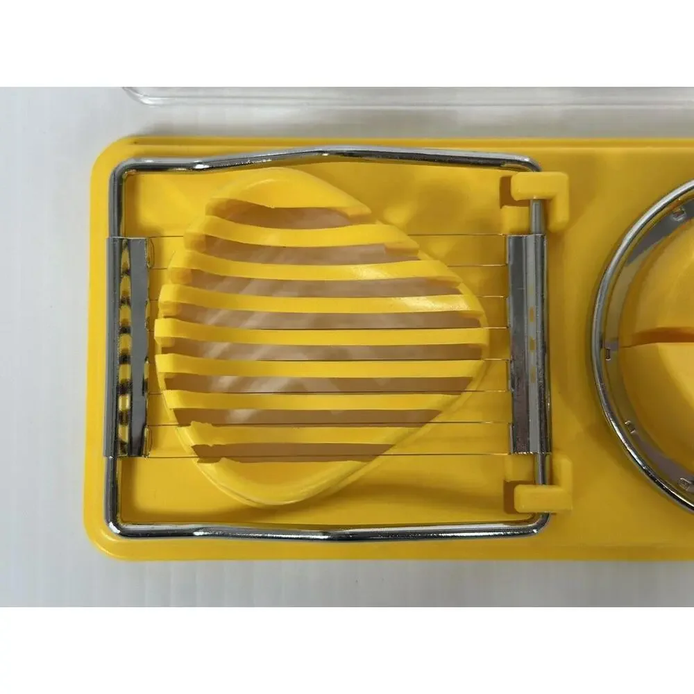 Vtg Yellow 3 In 1 Egg Machine Wedge Slicer Rosette Hong Kong Never‎ Used MCM